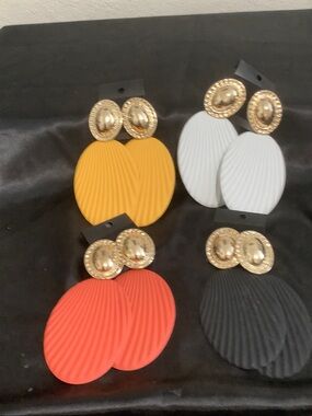 Gold-Accent Oval Drop Earrings in Yellow, White, Coral, and Black
